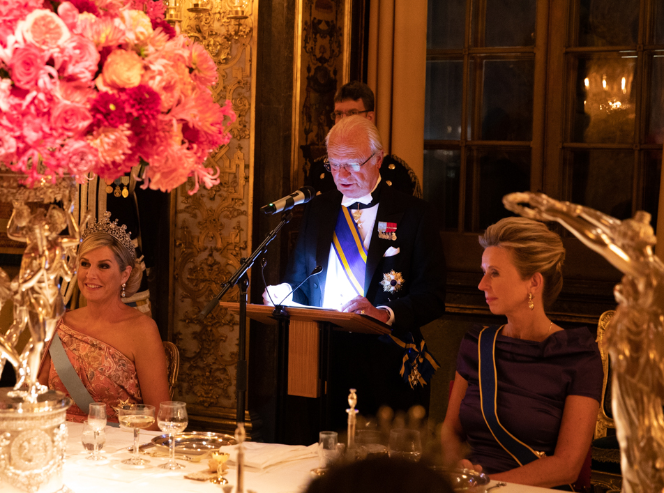 The King gave a speech during the gala dinner in Karl XI's Gallery. 