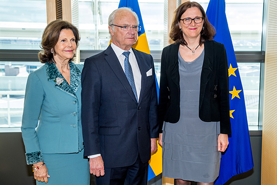 Kungaparet hos Cecilia Malmström, EU-kommissionens handelskommissionär.