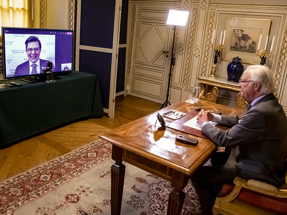 Kungen gav i dag ett digitalt företräde för riksdagens talman Andreas Norlén. 