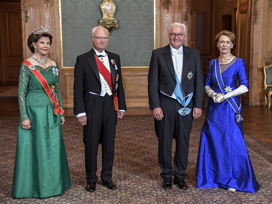 Kungaparet och presidentparet i Lovisa Ulrikas matsal på Kungliga slottet.