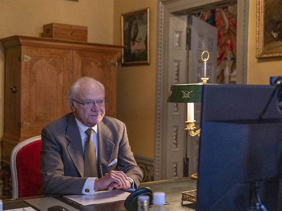 Kungen gav i dag ett digitalt företräde för riksdagens talman Andreas Norlén.