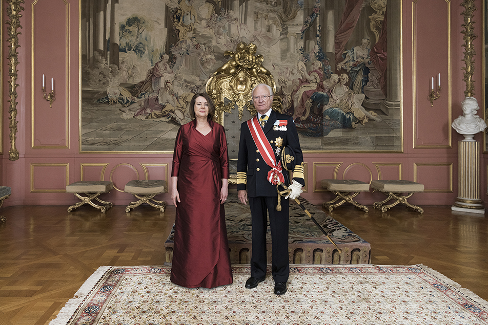 The King with Austria's ambassador Doris Danler. 