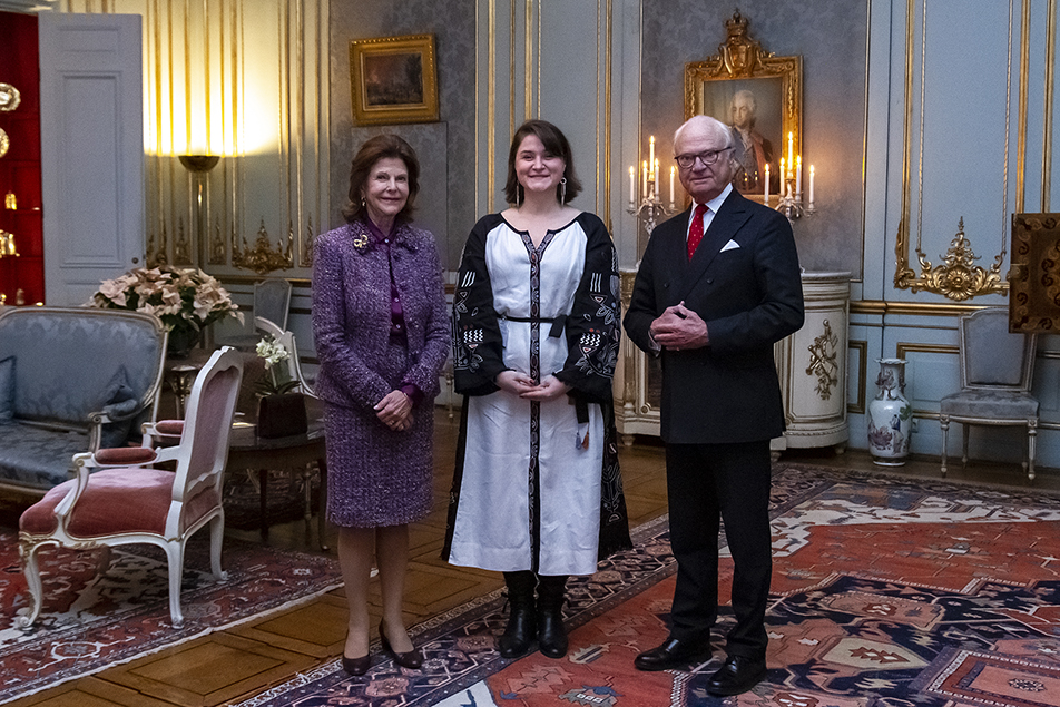 The King and Queen with Oleksandra Romantsova, Head of the Board of the Center for Civil Liberties in Ukraine. 
