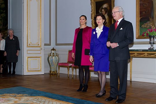 Kungaparet, Kronprinsessan och Prinsessan Christina, Fru Magnuson vid invigningen av ”I tiden – Kungliga klockor under 400 år”.