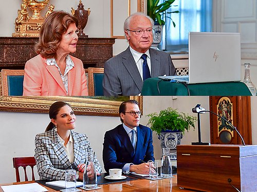 Kungaparet och Kronprinsessparet i digitalt möte med Sveriges landshövdingar. 