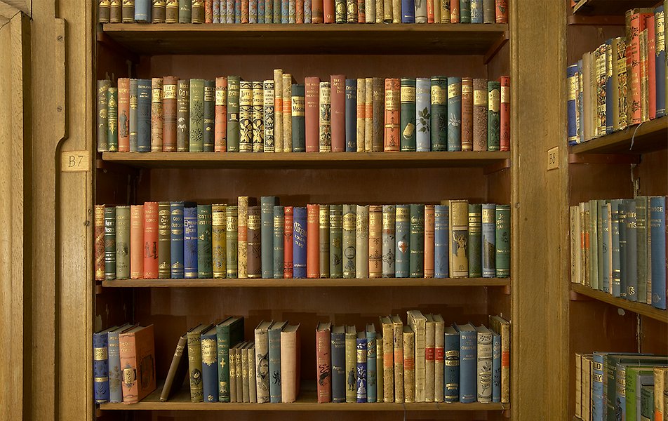 Bokhyllor med böcker i Bernadottebiblioteket.