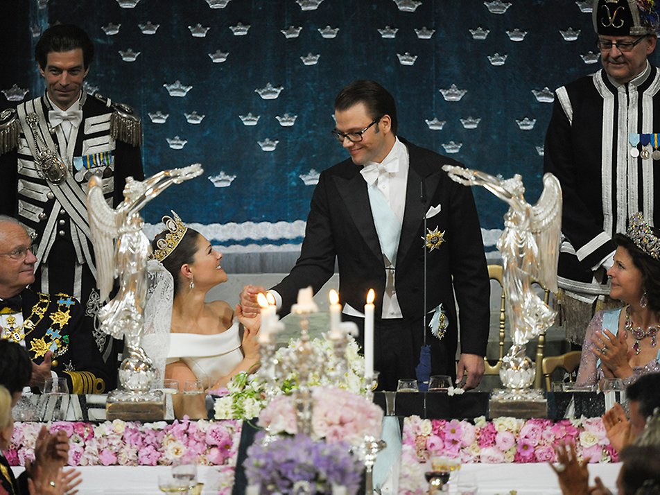 Prince Daniel gives a speech during the wedding banquet in the Hall of State at the Royal Palace on 19 June 2010. 