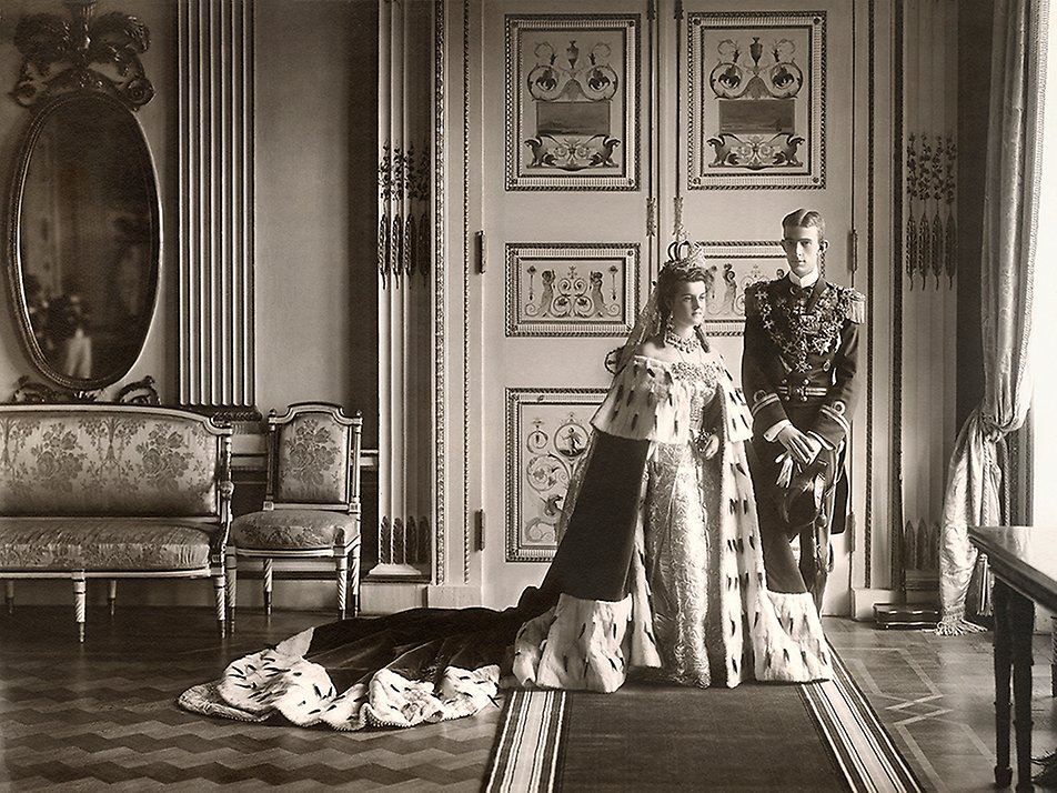 Prince Wilhelm and Maria Pavlovna's wedding photograph from May 1908. The wedding took place at Catherine Palace in Tsarskoye Selo.