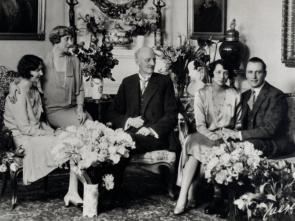 The newly-engaged Crown Prince Couple, Olav and Märtha of Norway, at home with Prince Carl and Princess Ingeborg, 1929. Photographed by Atelier Jaeger. 
